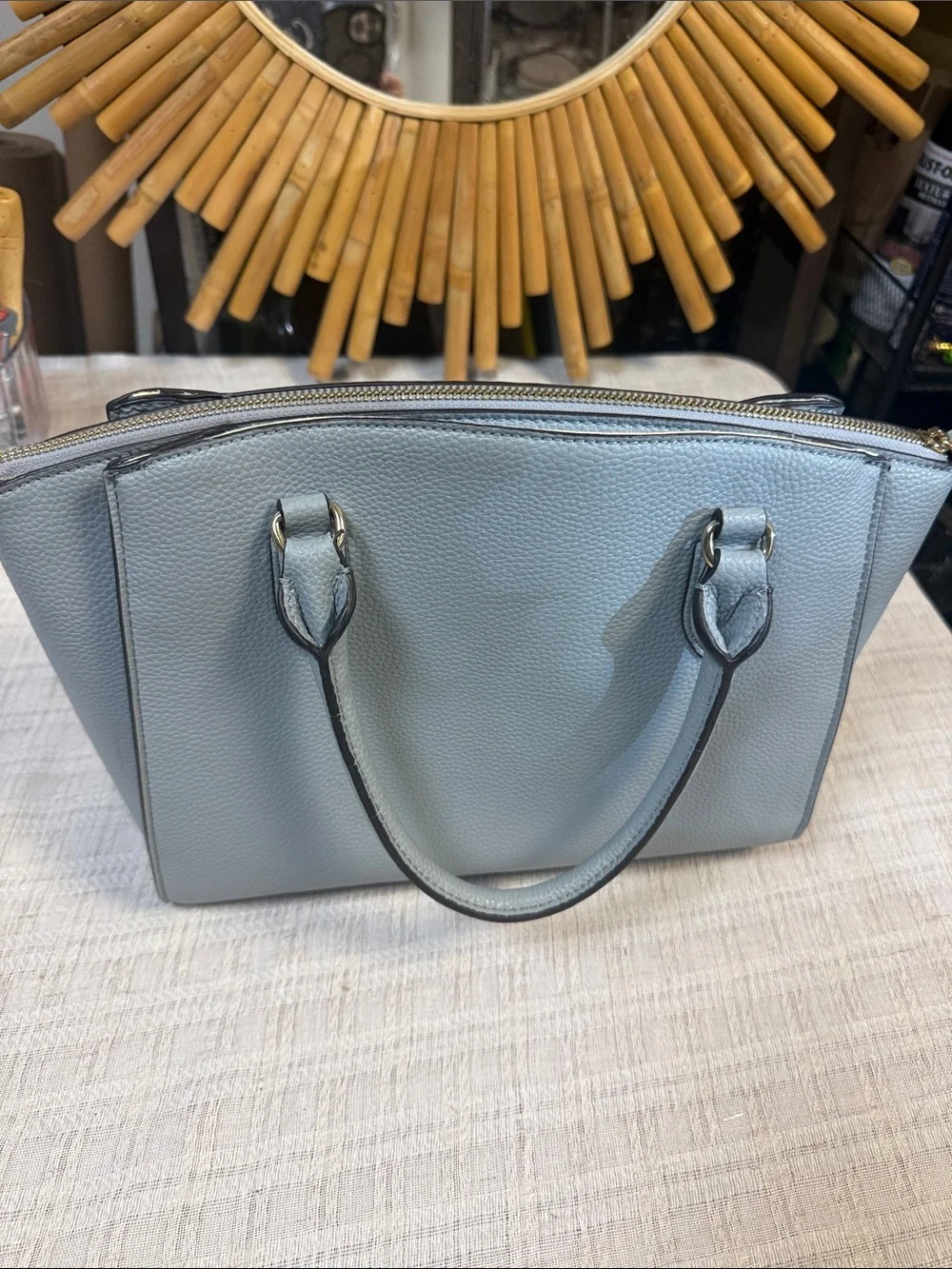 Nine West Light Blue Pebbled Leather Satchel with Gold Charm